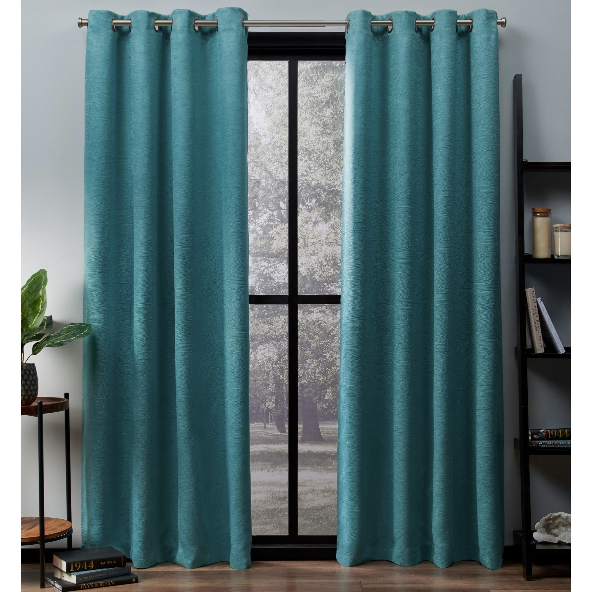 Set of 2 108&#34;x52&#34; Oxford Textured Sateen Thermal Room Darkening Grommet Top Window Curtain Panel Teal - Exclusive Home