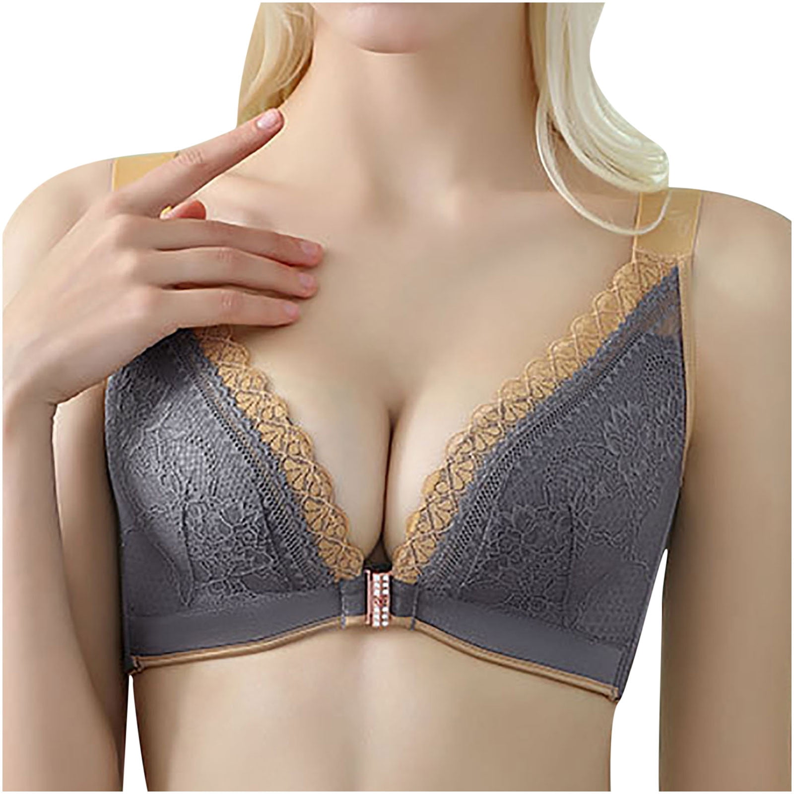 Honeeladyy Bras for Sagging Breasts Woman's Plus Size Wire Free Comfortable  Underwear Front Buckle Type Gathered Side Collection Thin Cup Mother Bra  Halloween Gifts for Wife #G-XL 