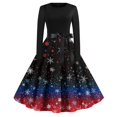 thumbnail image 2 of Christmas Dresses for Women Women's Christmas Printed Long Sleeve Round Neck Plus Size Evening Prom Dresses for Formal Christmas Party,Blue,L, 2 of 5