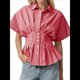thumbnail image 1 of Camisas A Rayas con Botones para Mujer, Blusa Plisada de Corta con Corsé, Informal, de Verano. Rayas Rojas XL, 1 of 7