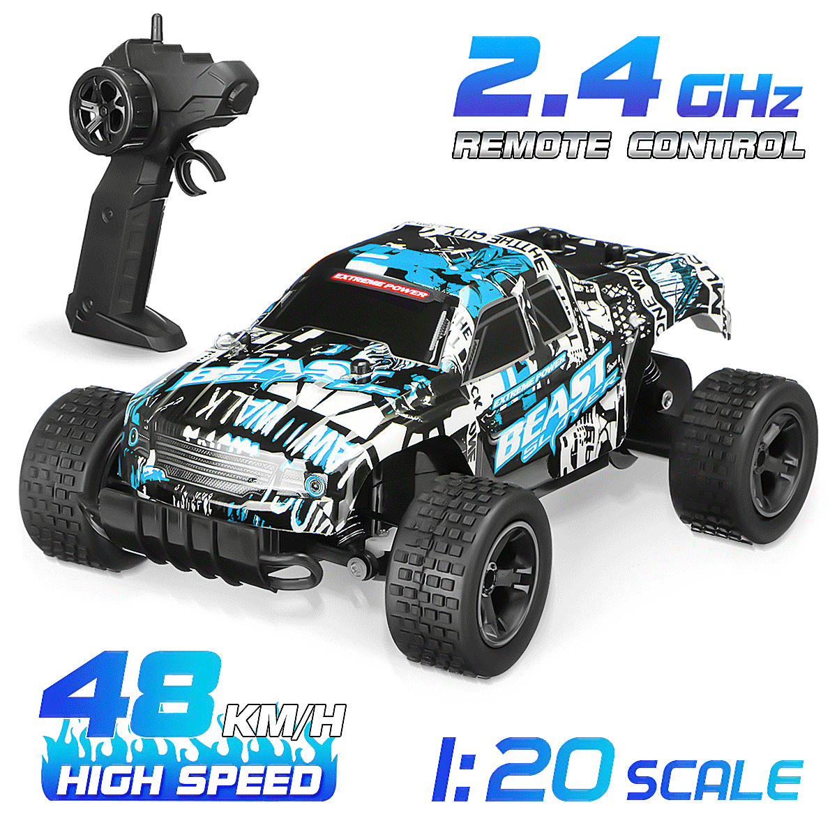 RC Cars Racing Car Blue Off-Road Vehicle 2.4G Remote Control Crawler Electric