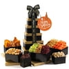 Happy Birthday Gift Basket, Nut & Dried Fruit Tower + Black Ribbon (12 Piece Assortment) Arrangement Platter, Care Package Variety, Healthy Food Tray, Kosher Snack Box for Mom, Women, Men, Adults