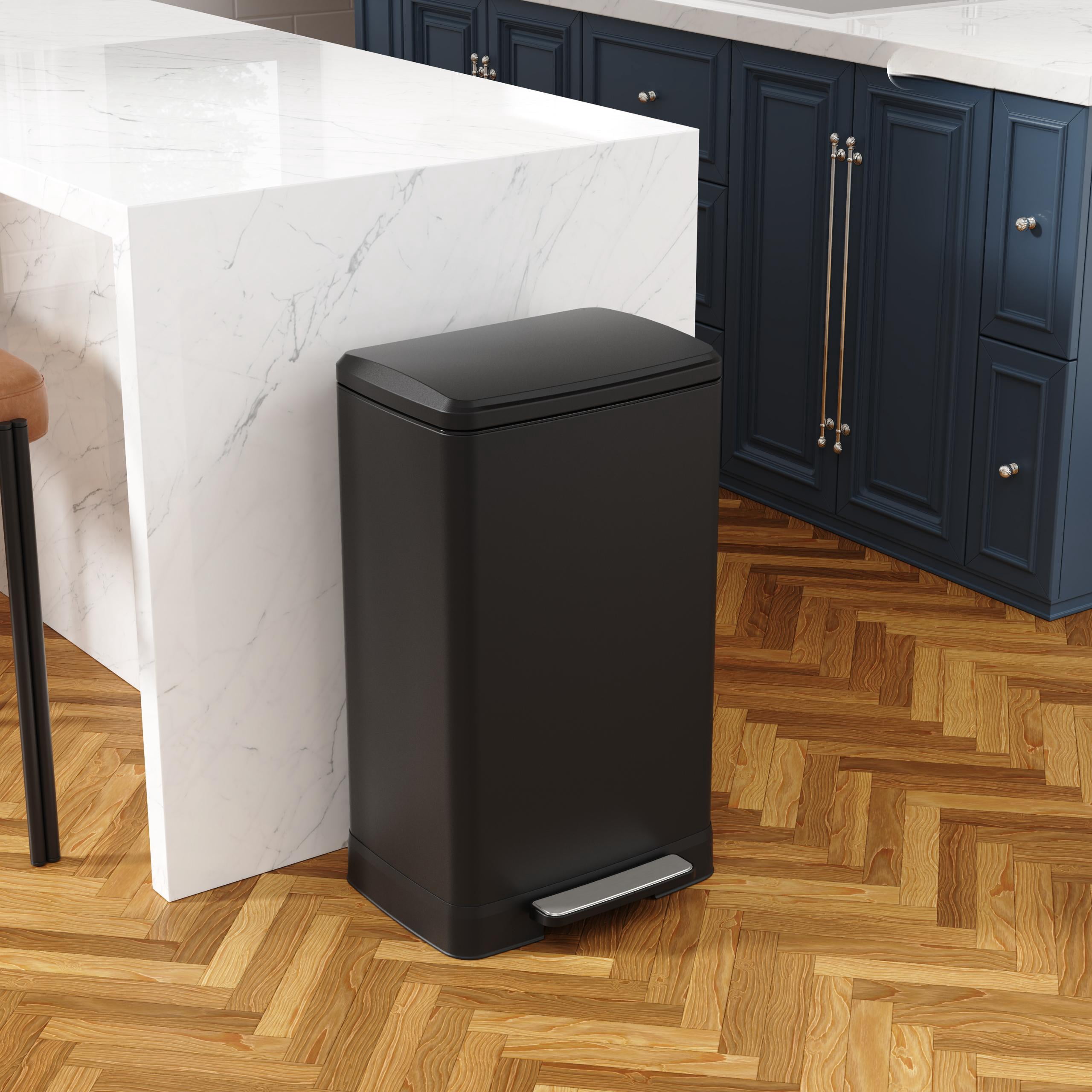 Stainless Steel Step Trash Can 14.5 Gallon Black Hands-Free with Removable Inner Bucket for Kitchen Bathroom