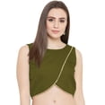 thumbnail image 1 of eloria Women Round Neck Sari Top Blouse Casual Short Sleeve With Triangle Lace, Art Silk Color : Olive Green, SIZE : 36, 1 of 5