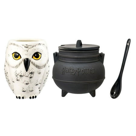 Novelty Shaped Mugs Novelty Character Collectible Drinkware and Novelty Character Dishware Harry Potter Hedwig Owl Shaped Ceramic Coffee Mug and Monogram Harry Potter Harry Potter Black Cauldron Ceramic Soup Mug with Spo ()