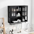 thumbnail image 5 of Bathroom Wall Cabinet, 3-Door Wooden Wall Cabinet with Open and Hidden Storage Space, Medicine Cabinet with Glass Door and Towel Bar for Entryway Living Room Bathroom Dining Room,Black, 5 of 11