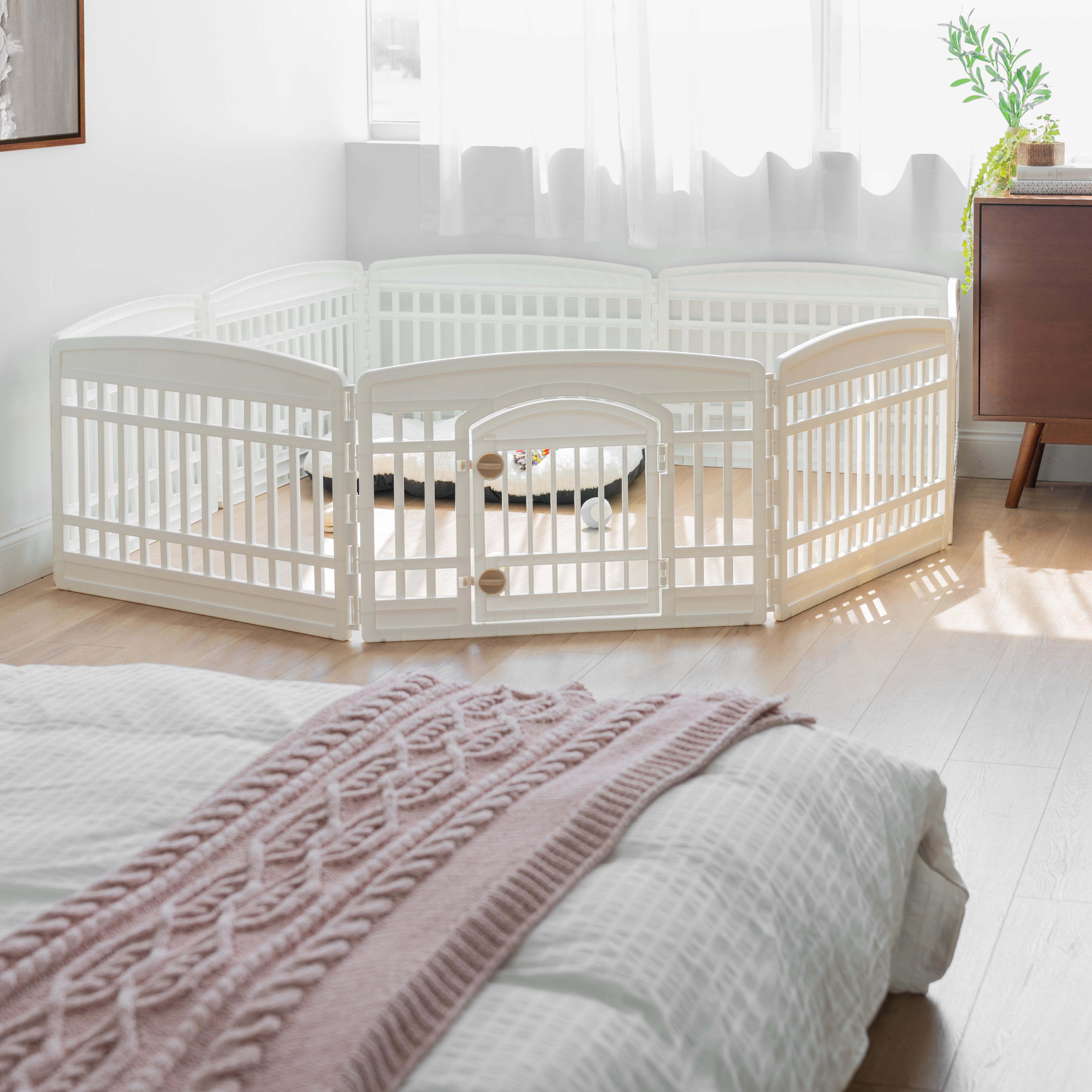 IRIS 24-In Dog Playpen - Pet Exercise Pen with Door - 4 to 8 Panel Sizes, White