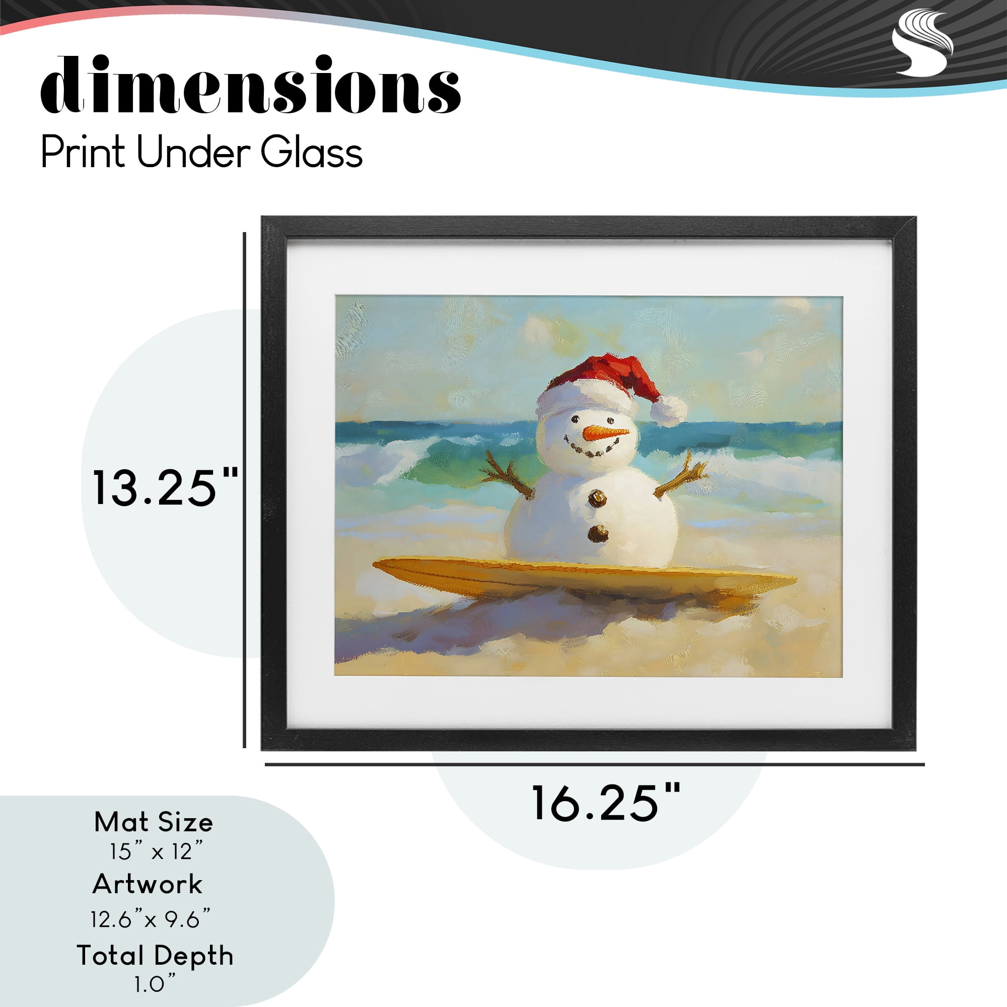 Stupell Industries Surfer Snowman on Beach Black Framed Print Under Glass, design by The Prints Vibe