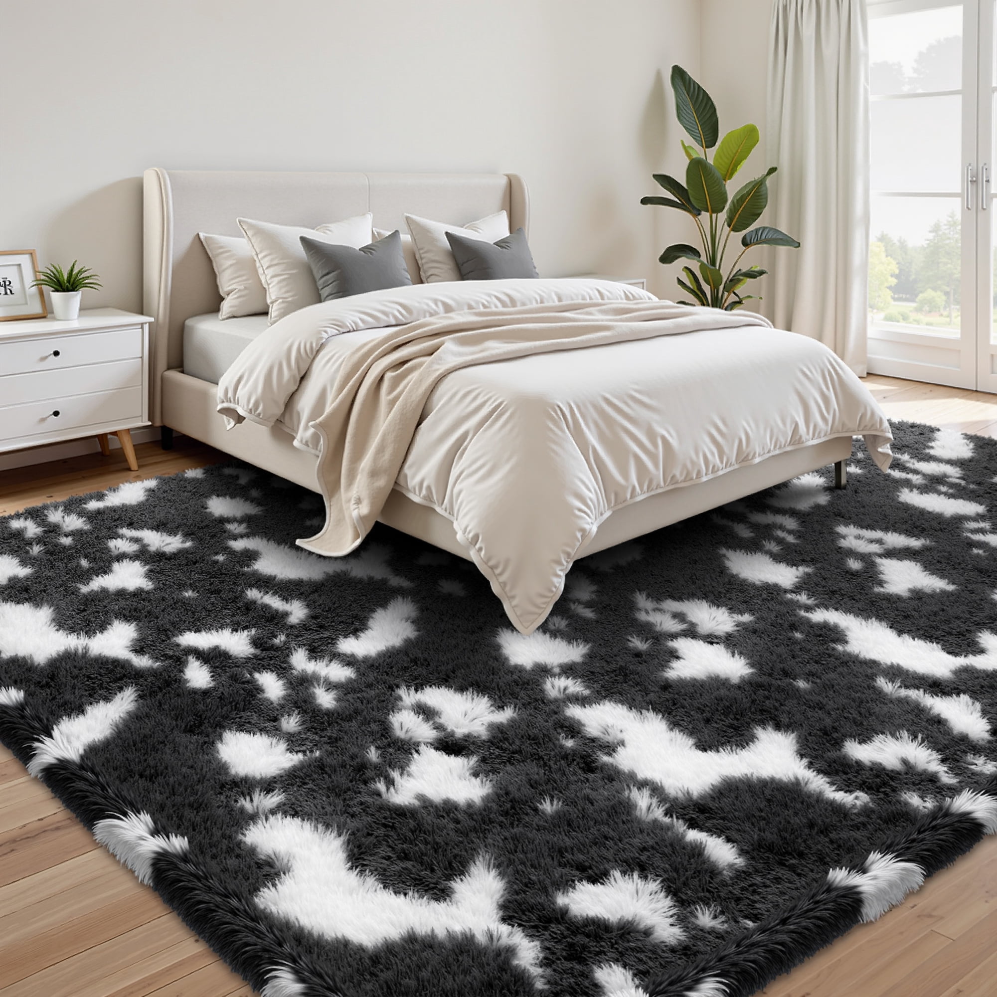 Lalado 8ft x 10ft Shag Area Rug, Soft Fluffy Indoor Tie-Dye Area Rugs for Living Room Bedroom Decor Carpet, Gray & White