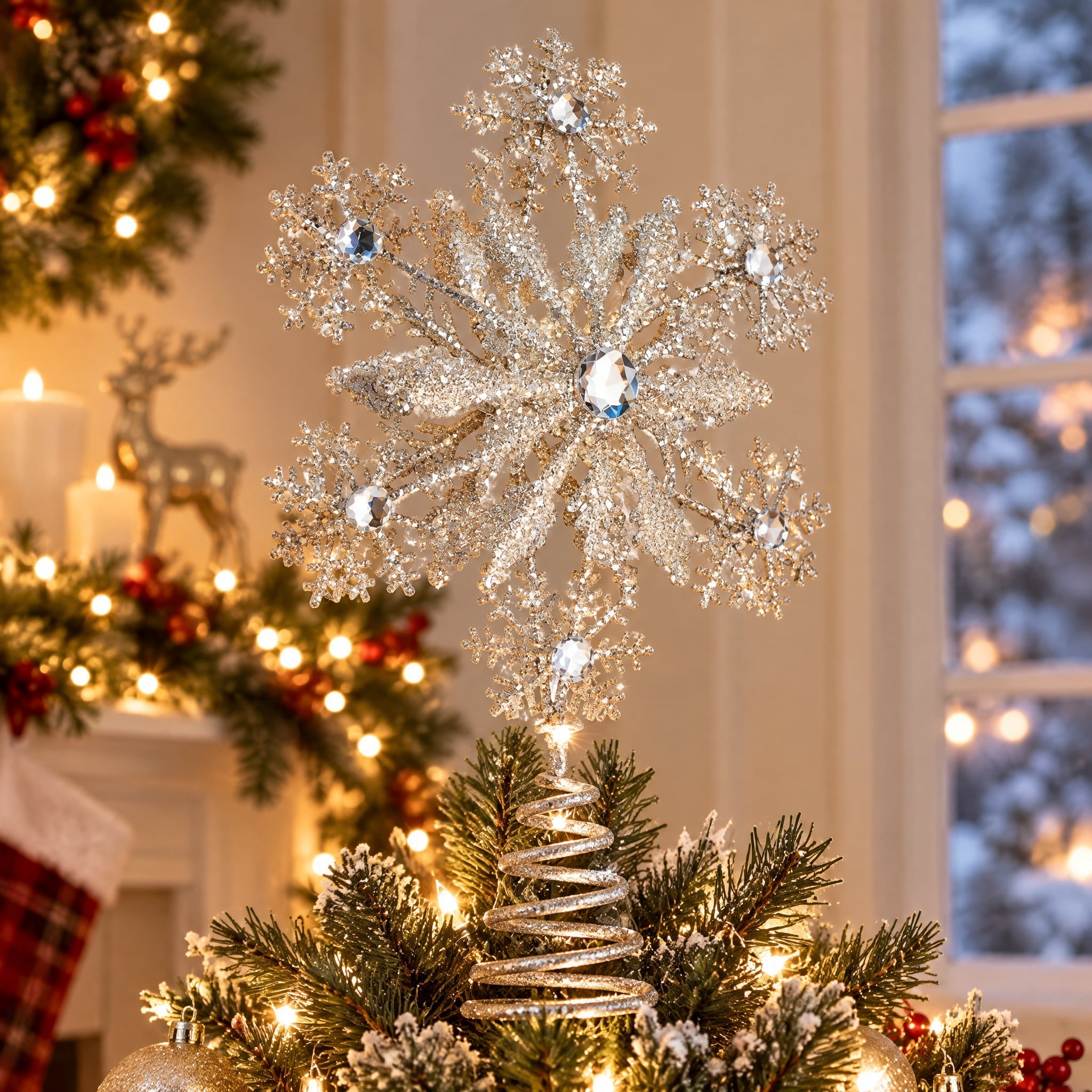 Metal Glitter Snowflake Christmas Tree Topper, Gold, 10.5", by Holiday Time