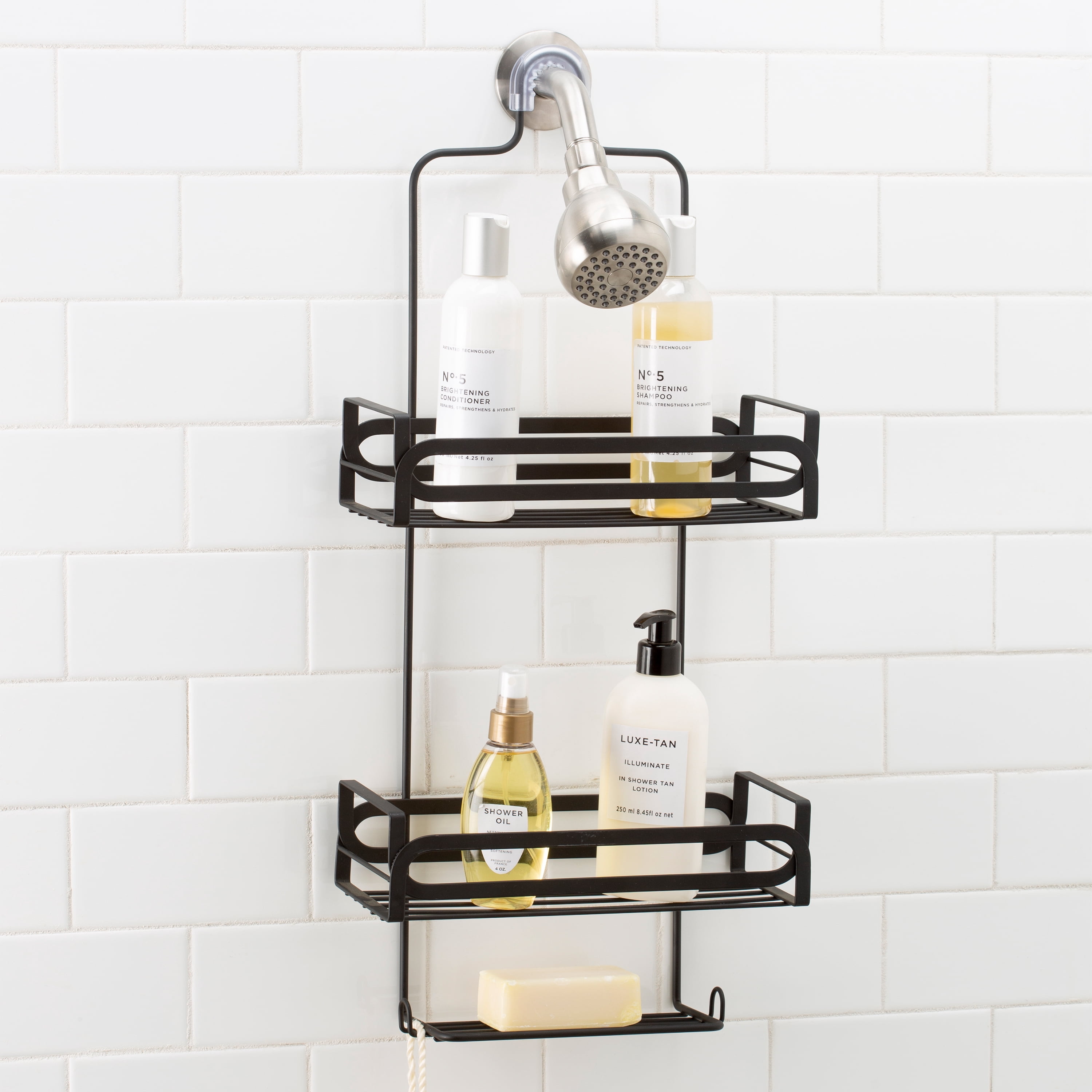 ELLE Paris Noir 3 Shelf Steel Shower Caddy, Black