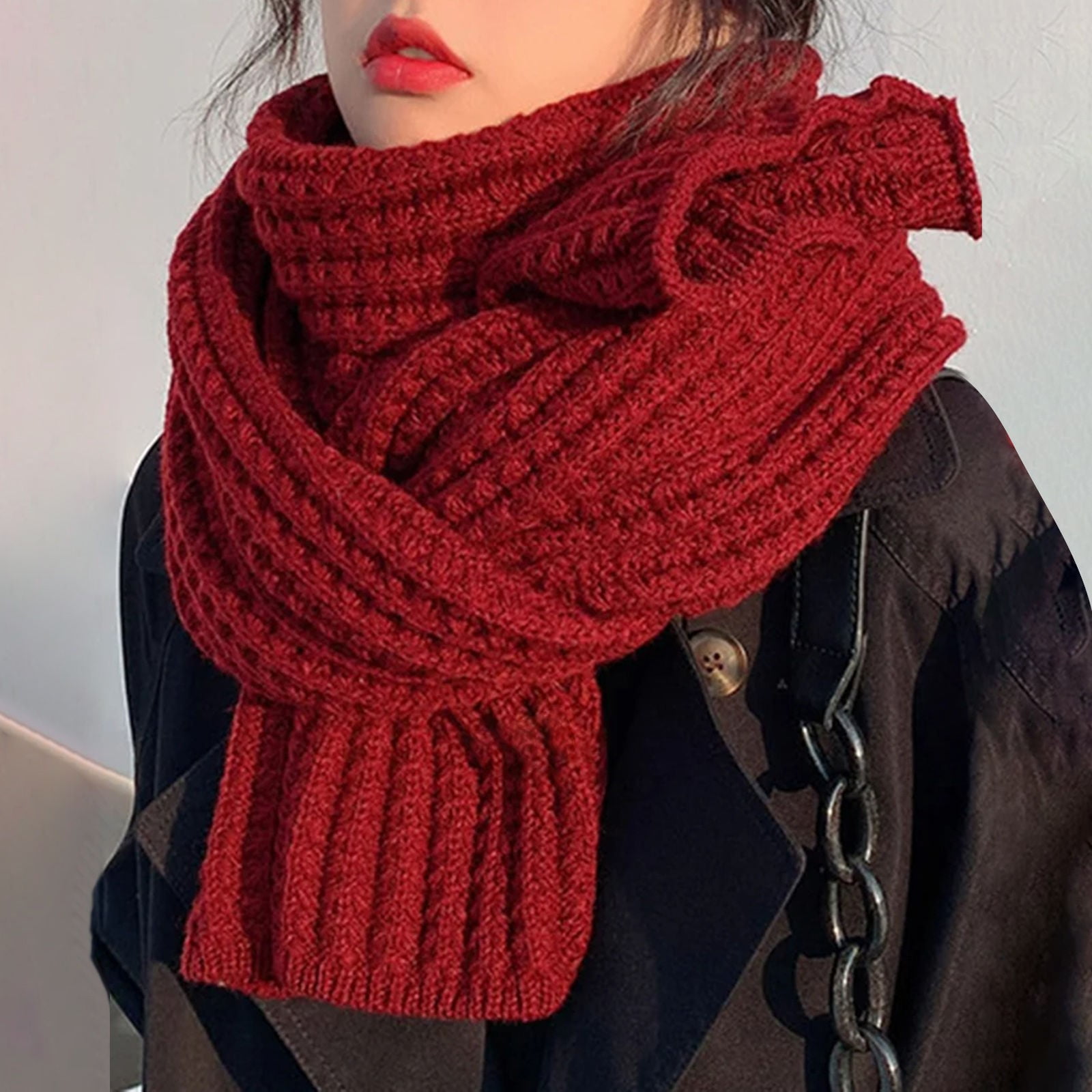 Binhe Women's Solid Color Knitted Wool Scarf with Thick Cable Knit Wrap Cold Weather Cozy Chunky for Comfort to Versatile Binhe Women's Solid Color Knitted Wool Scarf with Thick Cable Knit Wrap Cold Weather Cozy Chunky for Comfort to Versatile