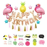 Flamingo and Pineapple Party Supplies - Pack of 55, Flamingo Balloons/Pineapple Balloons/Happy Birthday Set/Tassel Banner/Pentagram Balloon/Flamingo Photo Booth Props, Hawaiian Decorations