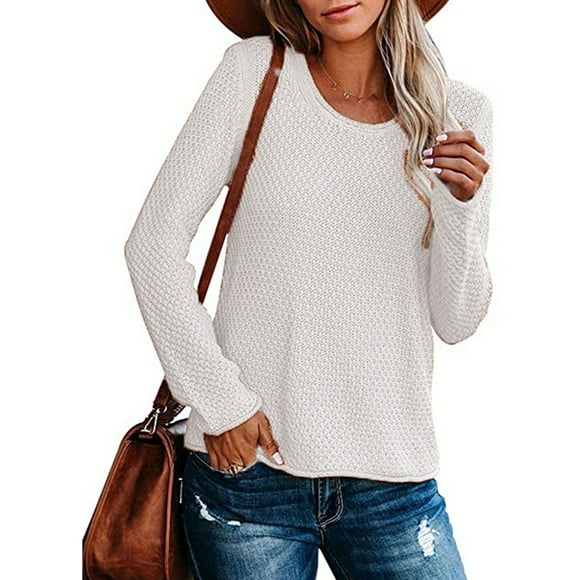 RKSTN Sweaters for Women Round- Neck Recreational Pullover Knitting Sweater Long Sleeve Tops Fall Sweaters