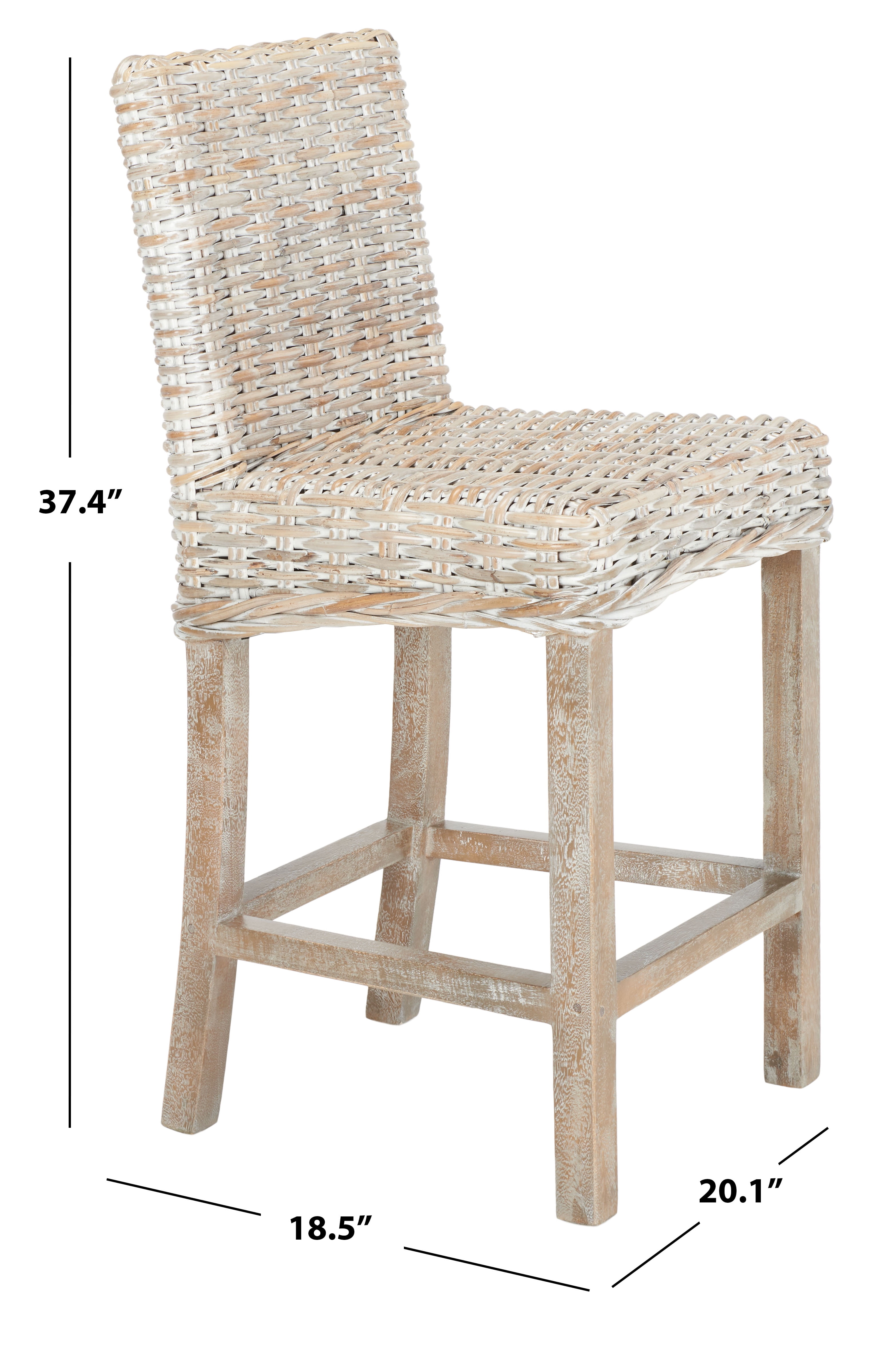 SAFAVIEH Tobie Rattan Counter Stool w/ Footrest, Grey White Wash