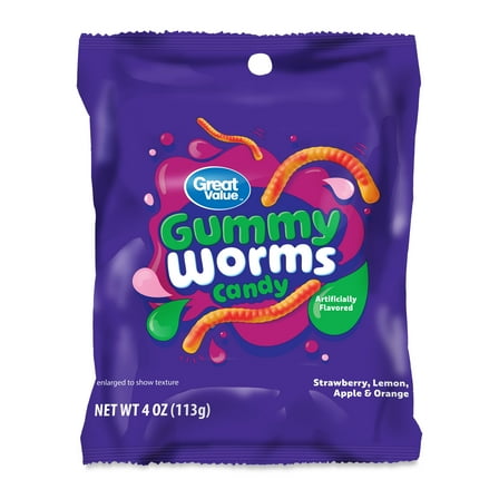 Great Value Gummy Worms Chewy Candy, 4 oz