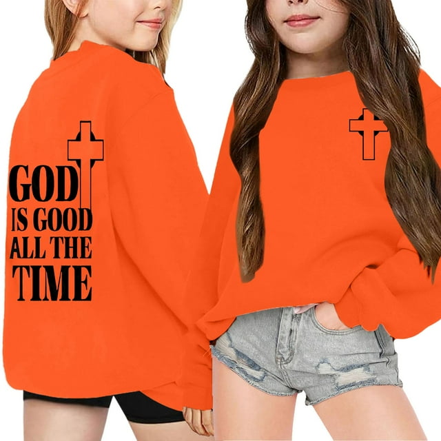 Girls' Fashion Letter Printed Hooded Printed Sweatshirt Casual Loose Sweatshirt