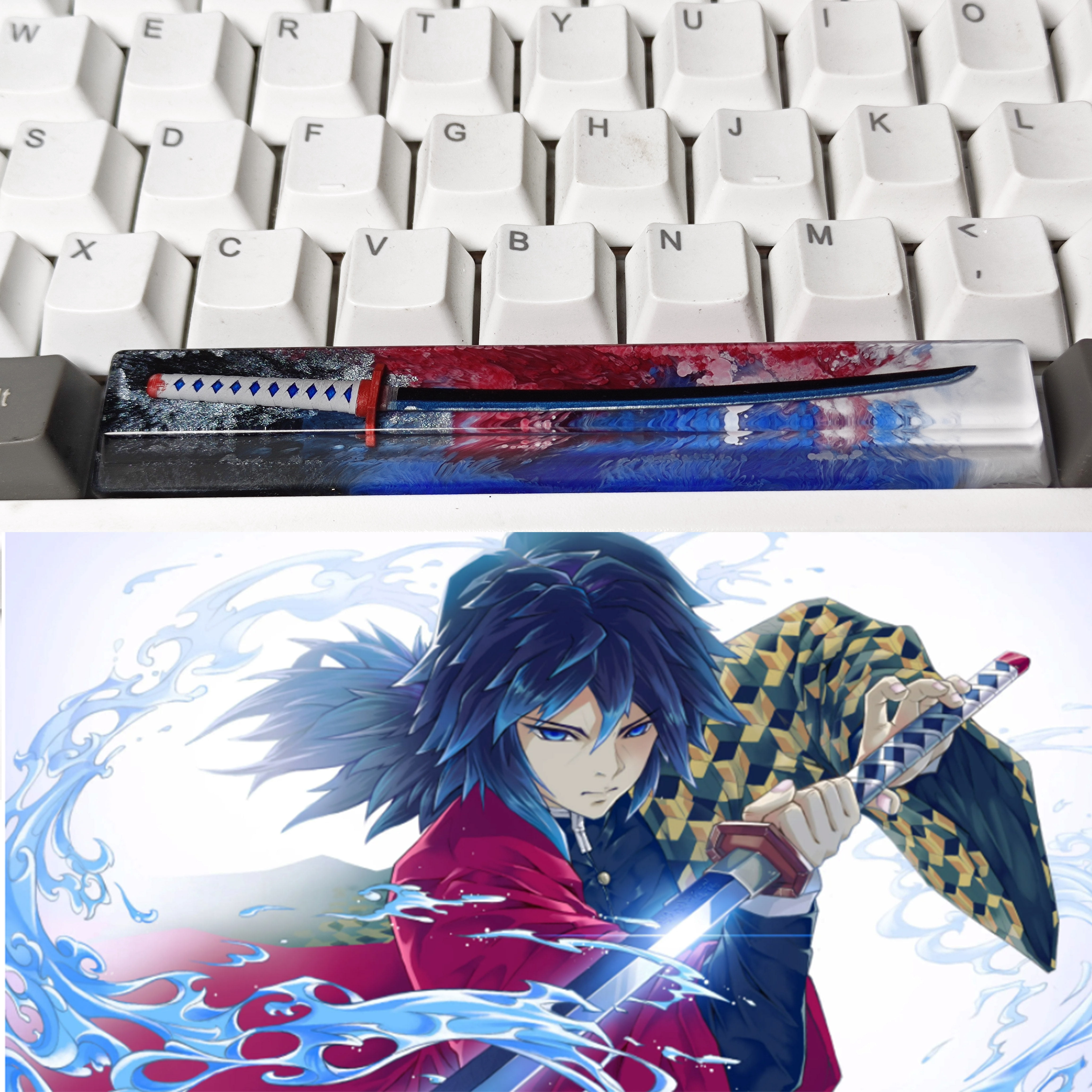 Demon Slayer Inspired Resin Artisan Spacebar Keycap, 6.25u Handmade Drip Resin Key for Mechanical Keyboard, Unique Birthday Gift for Men