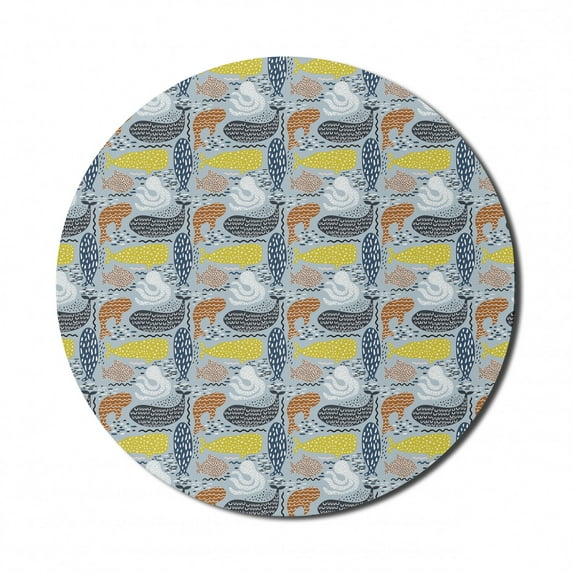 Fish Mouse Pad for Computers, Whale Dolphin Big Fish Mammal Silhouettes Ocean Subaquatic Life Kids Nursery Theme, Round Non-Slip Thick Rubber Modern Mousepad, 8" Round, Multicolor, by Ambesonne