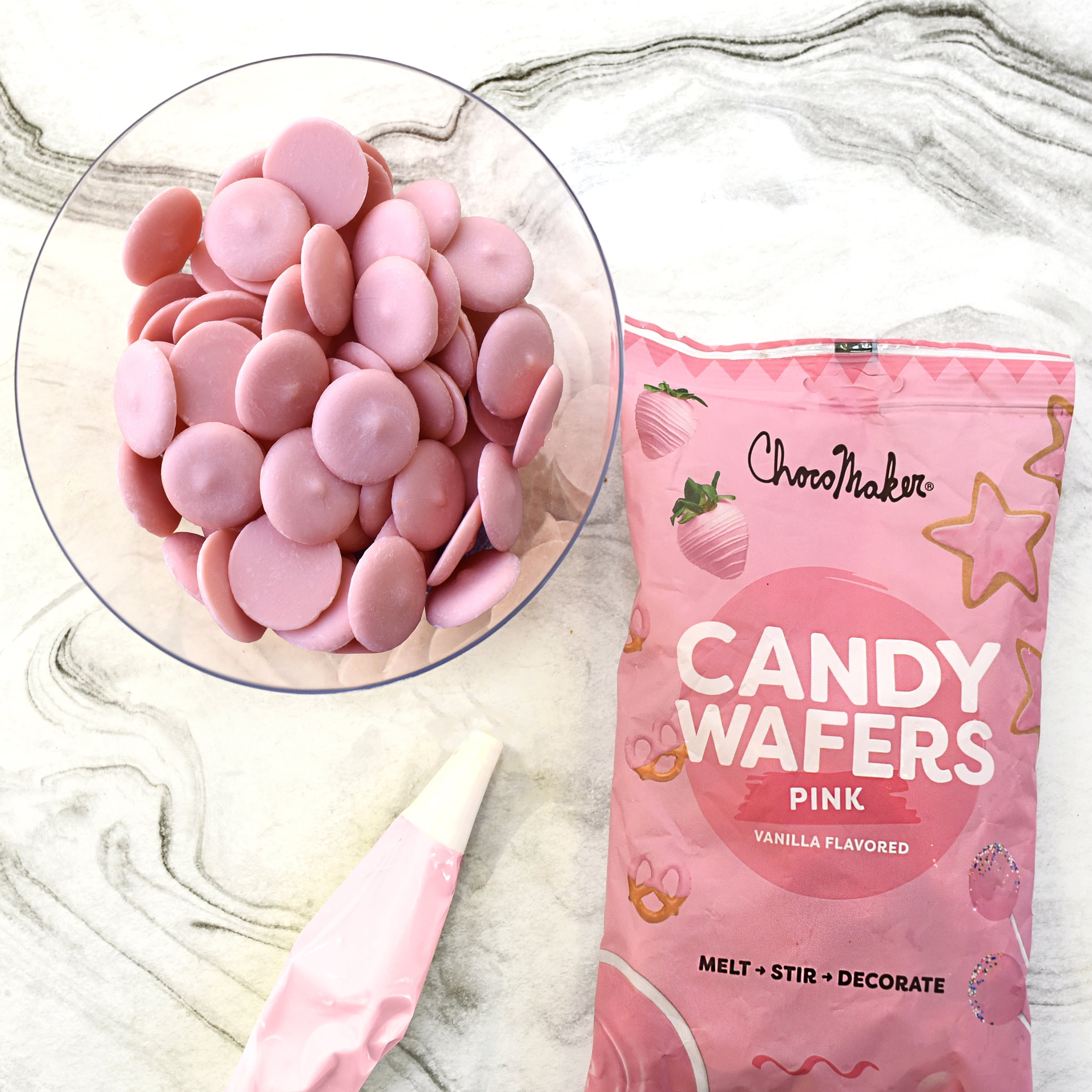 3 pack) ChocoMaker Pink Vanilla Flavored Candy Wafers, 12oz