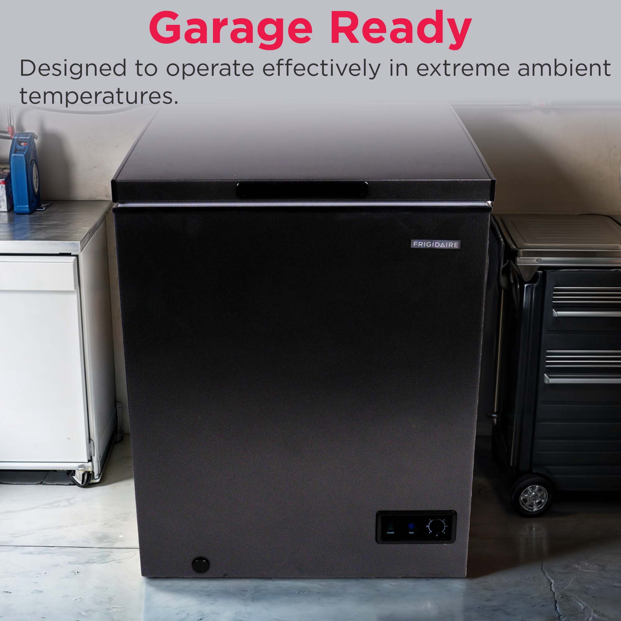 Frigidaire 5.0 Cu. ft. Garage-Ready Chest Freezer, Compact Deep Freezer for Kitchen, Apartment, Small Freezer for Bulk Storage, Black Granite