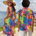 thumbnail image 2 of Uorisanigo Colorful Leaf Matching Couple Outfits Men's Short Sleeve Shirt Casual Plus Size Beach Tops and Women's Summer Dress Sleeveless Size S Flared Hem Hawaiian Partyn Sundress, 2 of 8
