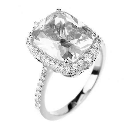 Radiant Solitaire Ring - 6.8ct Radiant Cut Solitaire w/Accent Engagement Ring Rhodium over Silver w/CZ (SIZE: 6)