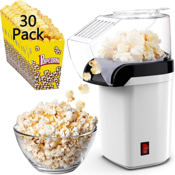 MBLNBVN Maquina de Palomitas de Maiz con Tapa Medidora,Máquina Palomitero de Aire Caliente Automática Incluye 30 bolsas para palomitas,3 Minutos,Capacidad de 80g,Perfecto para reuniones Familiares