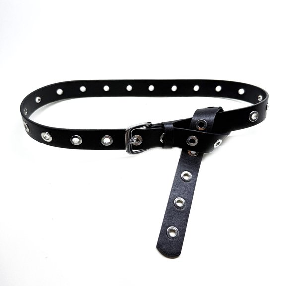 PU Skinny Waist Belt with Punk Eyelet Design for Women Teens Girl Streetwear