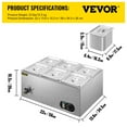 thumbnail image 6 of VEVOR 110V 6-Pan Bain Marie Food Warmer, 12.6 Qt Commercial Stainless Steel Steam Table, 1500W, 6-Inch Deep with Temperature Control (86-185°F), Includes Lids & 2 Ladles, 6 of 12