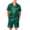 thumbnail image 2 of Garbnen Silk Mens Pajamas Set 2 Piece Short Sleeve Button Down Sleepwear Pjs Shorts Set Casual Mens Loungewear Sets Green XL, 2 of 7