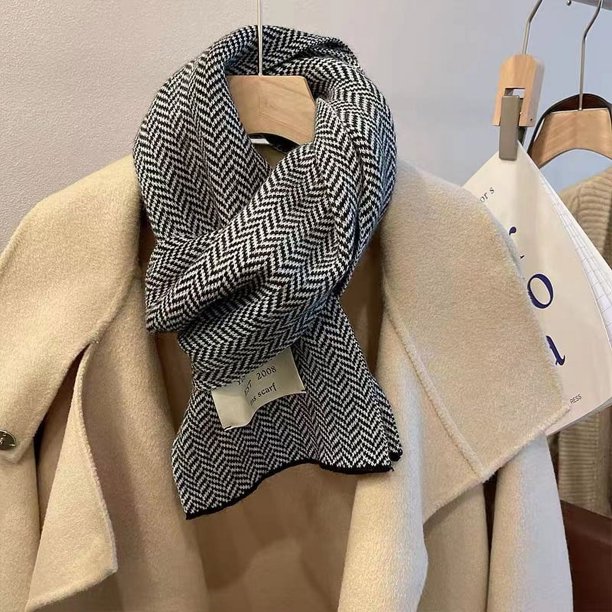 Bufanda de punto de lana de invierno para mujer, cálida, gruesa, de color sólido, para estudiantes