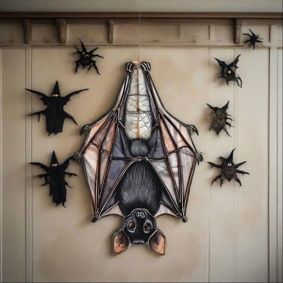 2D Halloween Bat Acrylic Hanging Decor - Gothic Suncatcher Window Ornaments, Spooky Bat & Haunted House Wall Art for Home, Office, Indoor/Outdoor Party Decorations