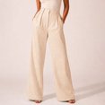 thumbnail image 3 of JUUNthy Womens Wide Leg Pants, Zipper Button Striped Pleated High Waist Casual Office Palazzo Dress Trousers with Pockets Khaki XL, 3 of 8