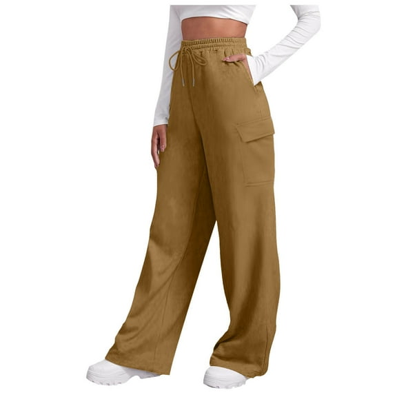 RPVATI Womens Grey Sweatpants Wide Leg Casual Elastic High Waisted Baggy Pants Pull on Drawstring Sweatpants Y2k Trendy Plus Size Joggers Trouser Pants with Pockets Brown L