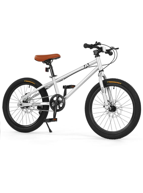 ARVAKOR 20 Inch Kids Mountain Bike for Girls Boys with Double Disc Brake and Wide Tire, Silver