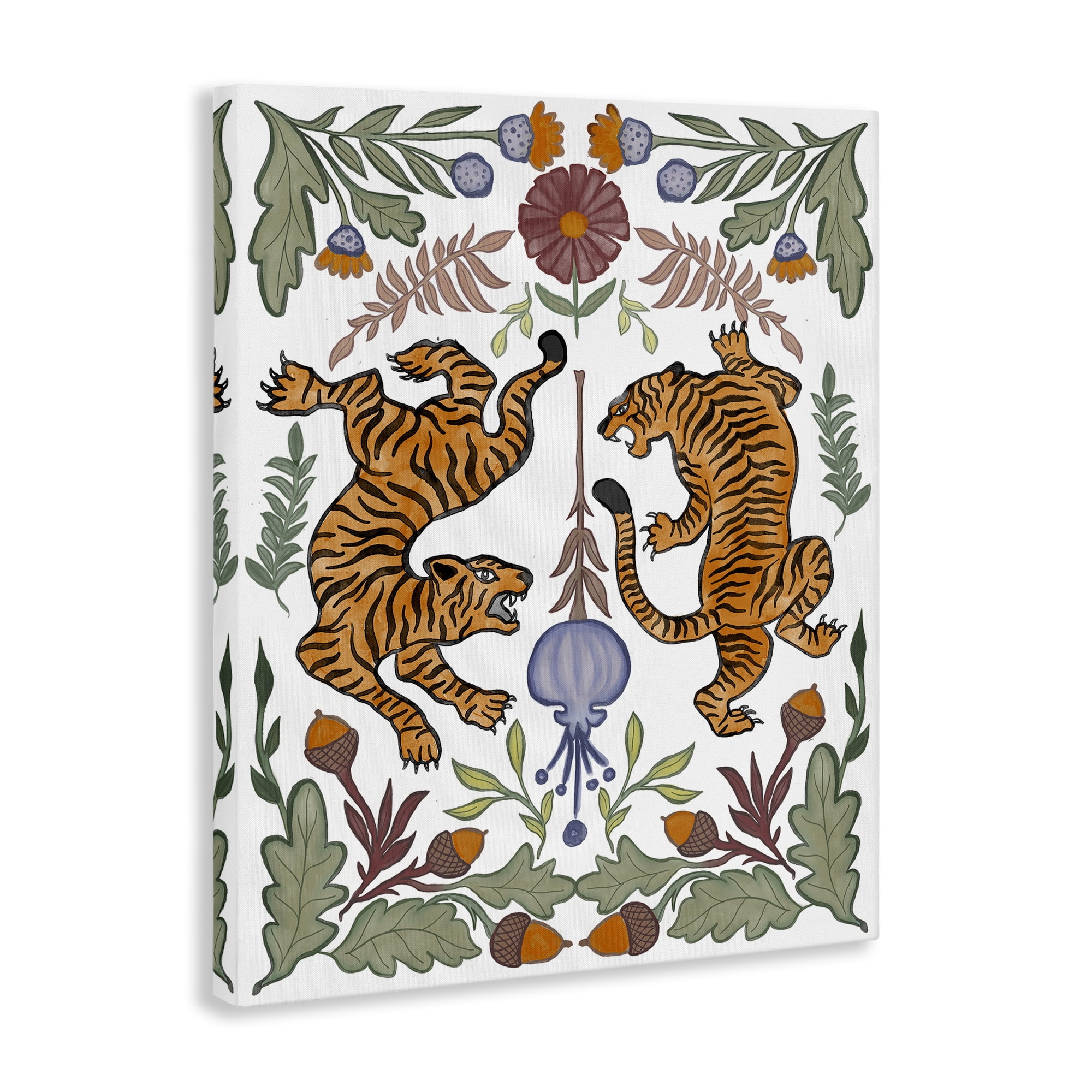 Stupell Industries Mirrored Plants with Tigers Animals Painting Wrapped Canvas Art Print Wall Art, 36 x 48