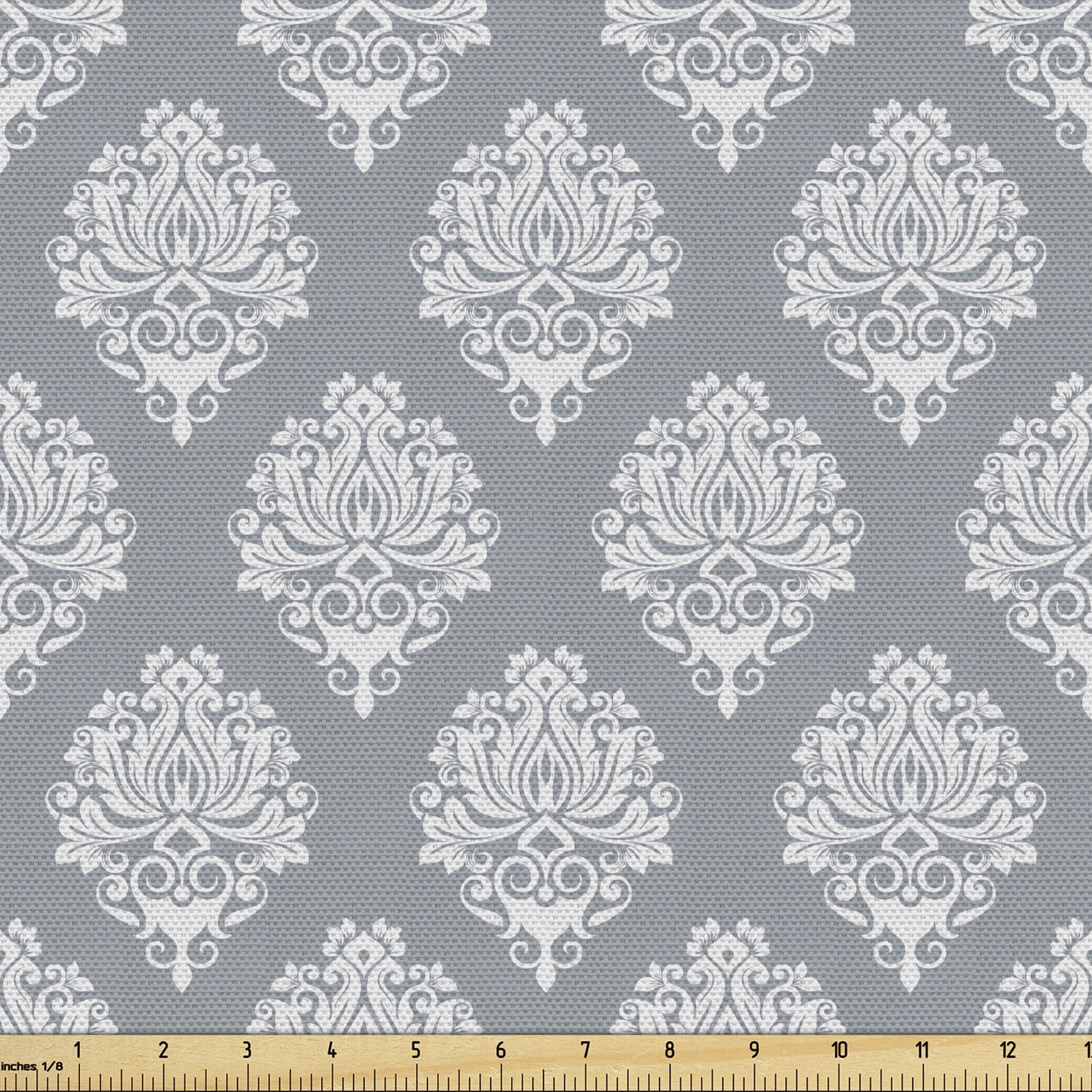 Damask Grey Sofa Upholstery Fabric by the Yard, Vintage Pattern with