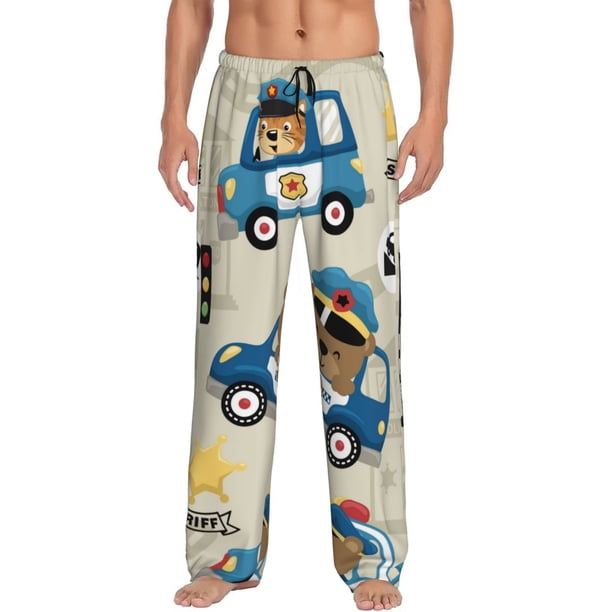 Fotbe Animals Driving Police Car Pantalones de Pijama para Hombre, Pantalones de Dormir, Pantalones de Casa con Cintura Ajustable y Bolsillos-Large