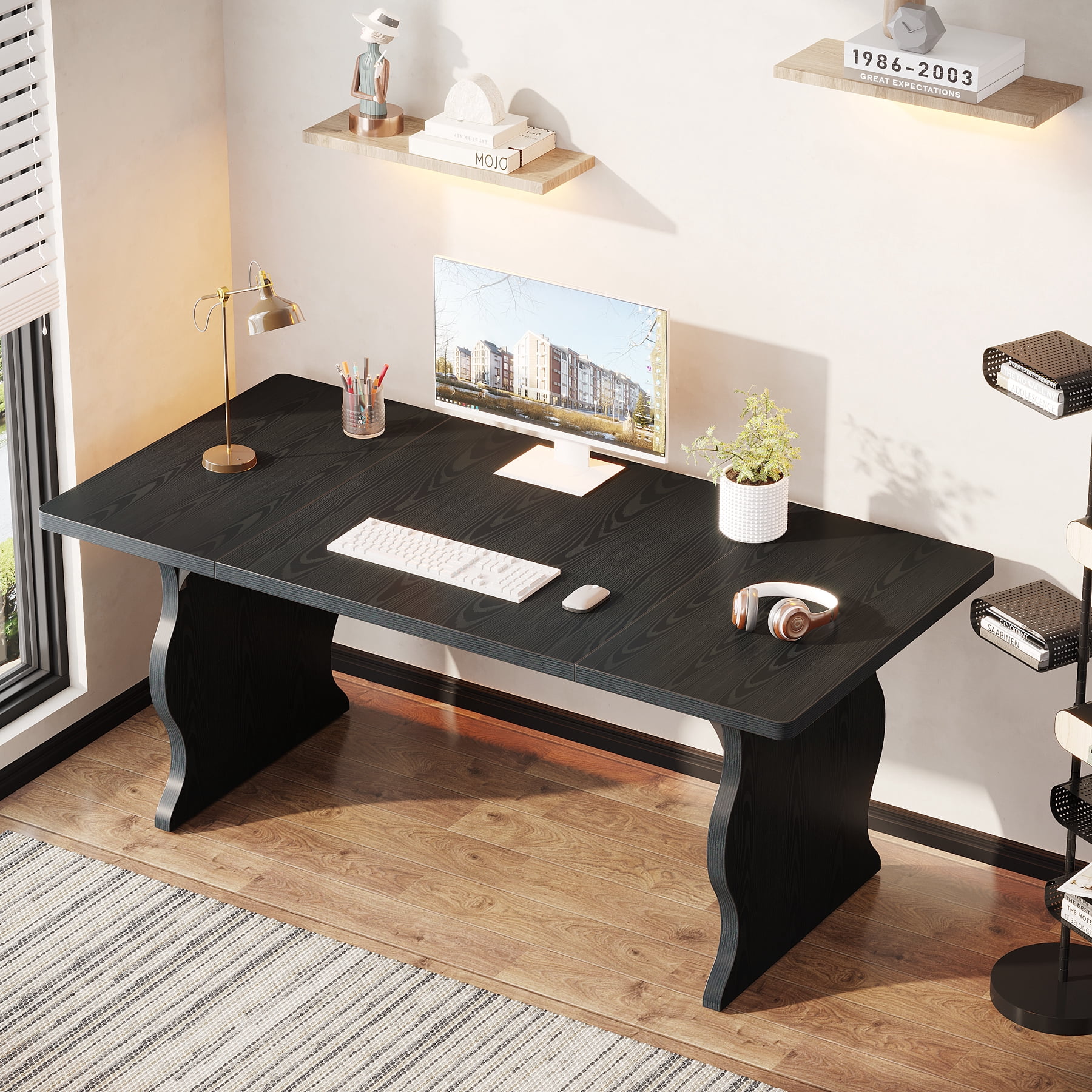 Tribesigns Large Executive Table for 1-2 Person, Modern 63-Inch Computer Desk with Sturdy Legs for Home Office , Black