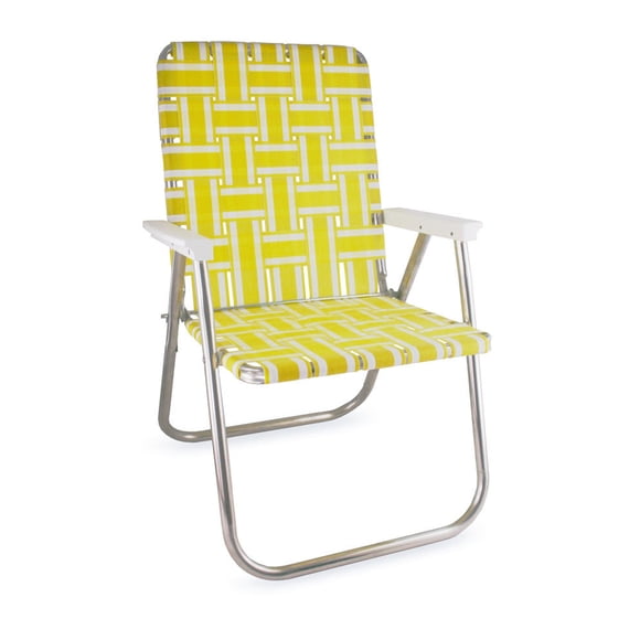 Lawn Chair USA - Classic Folding Aluminum Webbed Chair - Durable, Portable, and Comfortable Outdoor Chair - Ideal for Camping, Sports, and Concerts - Yellow and White Stripe