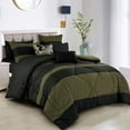 thumbnail image 2 of 9-Piece Green Black Comforter Set, Soft Camo Geometric Stitched Lightweight Bed in a Bag with Comforter & Sheet Set for All Seasons, King Size, 2 of 8
