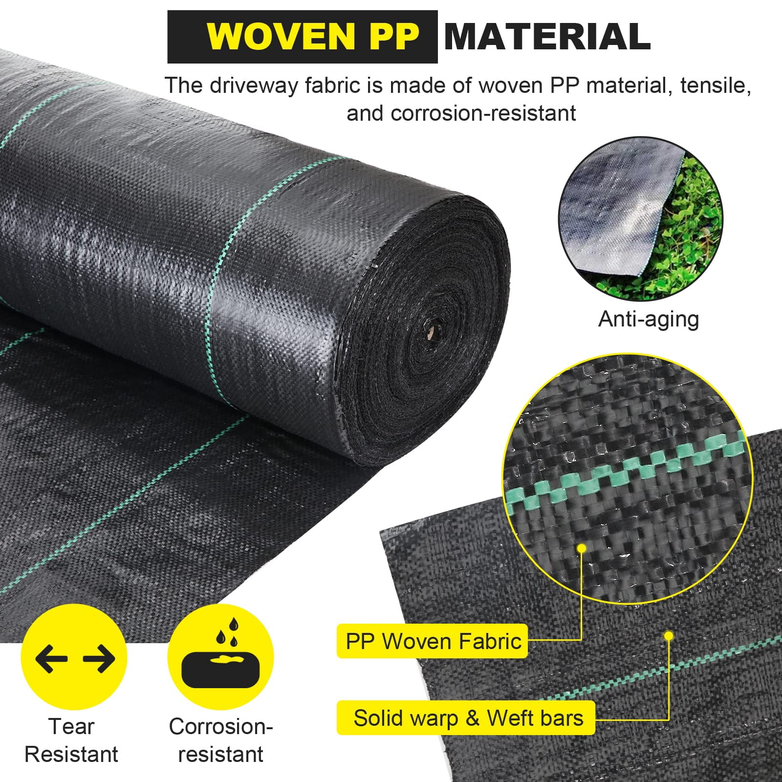 DWALE 6x300 ft Driveway Fabric, 2.4OZ Heavy Duty Road Fabric for Erosion Control, French Drain & Construction Projects