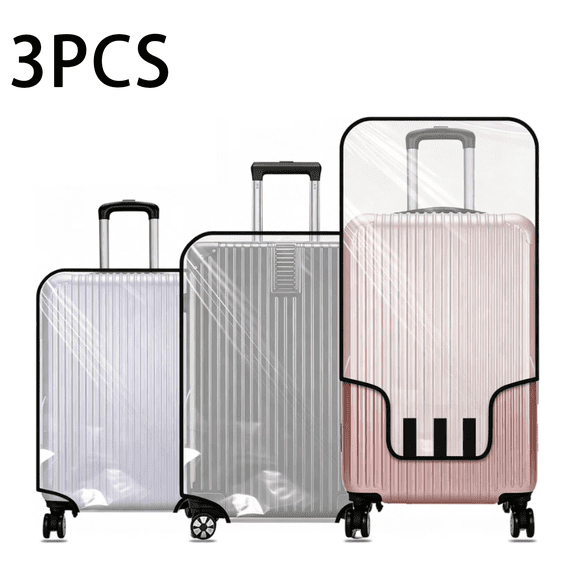 3-Piece Set of Thickened Clear Luggage Covers, including 20-inch, 24-inch, and 28-inch waterproof covers made of clear PVC, suitable for wheeled suitcases