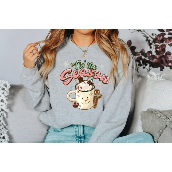 Tis The Season Hot Cocoa Sweater, Vintage Christmas, Christmas Sweatshirt, Women's Cute Santa, Xmas Graphic Pullover, Holiday Ugly Sweater 1296076728 8764