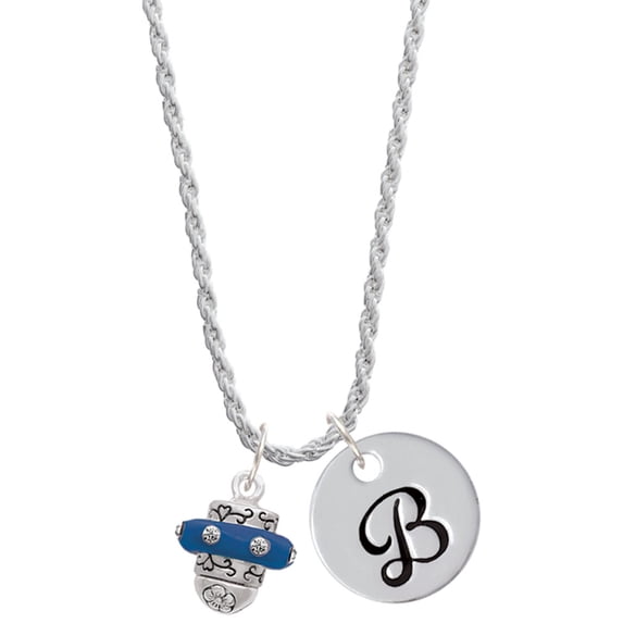 Delight Jewelry Silvertone Crystal Navy Blue Spinner Silvertone Script Initial Disc - B - Charm Necklace, 20"+3"