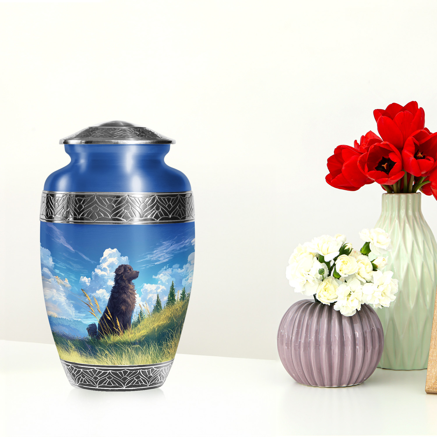 SABURIAL Dog Urn - Unqiue Funeral Urn For Female Ashes - Handmade Tribute Urns For Mom Ashes - Beautiful Urns For Human Remains - 10 Inch Large With Velvet Bag