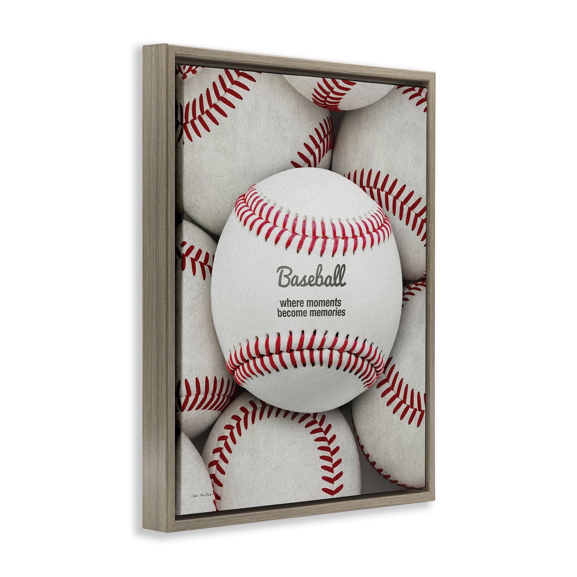 Stupell Industries Baseball Memories Phrase Sports Painting Brown Floater Framed Canvas Art Print Wall Art, 17 x 21