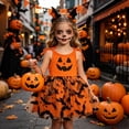 thumbnail image 2 of MEZZALL Kids Sleeveless Party Dress Cute Pumpkin Graphic Bat Print Flowy Tulle Skirt Girls Halloween Carnival Birthday Sundress Comfort Dresses, 2 of 8