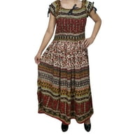 Mogul Womens Gauzy Maxi Dress SPELL BOUND Off Shoulder Smocked Waist Rayon Flare Summer Beach Dresses One Size